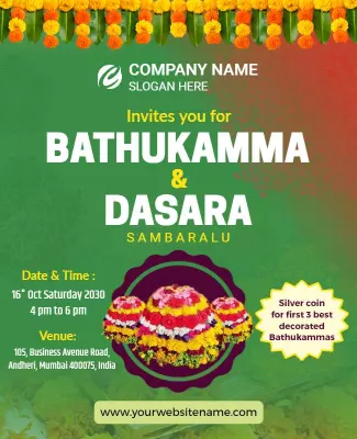 Vibrant Floral Celebration for Bathukamma and Dasara Poster Template