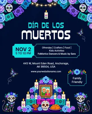 Vibrant Floral Dia De Los Muertos Festival Event Flyer Template