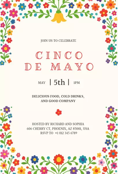 Vibrant Floral Fiesta Cinco De Mayo Celebration Invitation Template
