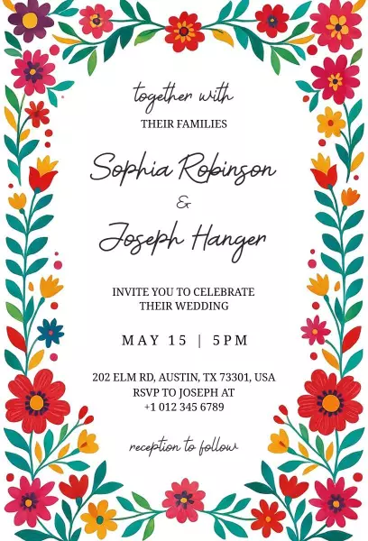 Vibrant Floral Garden Romantic Wedding Celebration Invitation Template