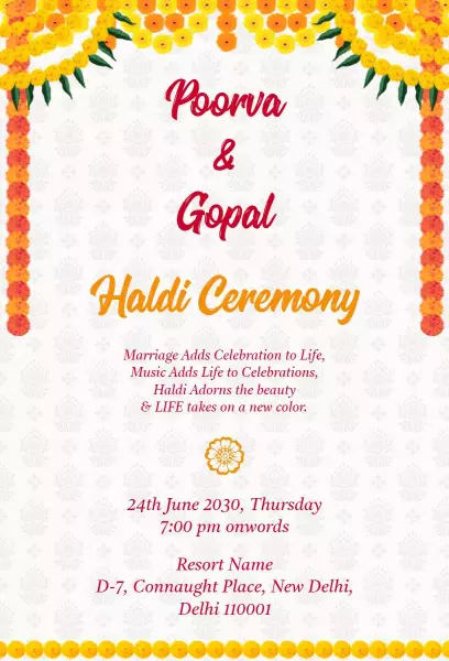 Vibrant Floral Haldi Ceremony Celebration Invitation Template