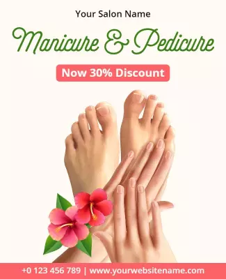 Vibrant Floral Manicure and Pedicure Discount Poster Template