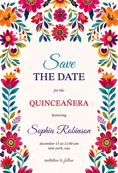 Vibrant Floral Quinceanera Celebration Invitation Template