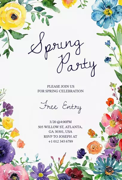 Vibrant Floral Spring Celebration Party Invitation Template