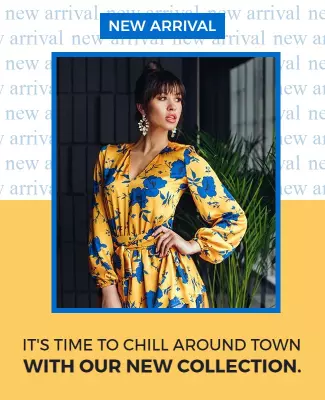 Vibrant Floral Yellow Dress Collection Poster Template