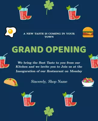 Vibrant Food and Drink Grand Opening Restaurant Poster Template