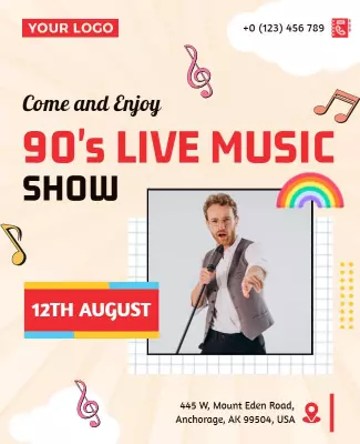 Vibrant Fun 90's Live Music Show Celebration Poster Template