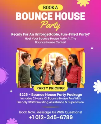 Vibrant Fun-Filled Bounce House Party Invitation Poster Template