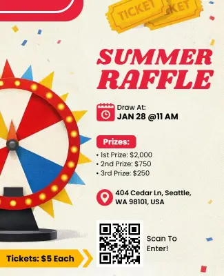 Vibrant Game Spin Summer Raffle Promotion Flyer Template