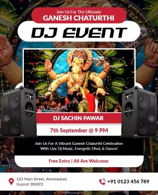 Vibrant Ganesh Chaturthi DJ Celebration Event Poster Template