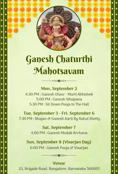 Vibrant Ganesh Chaturthi Mahotsavam Festival Invitation Template