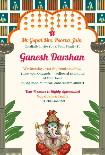 Vibrant Ganesh Darshan Celebration Ganesh Chaturthi Invitation Template
