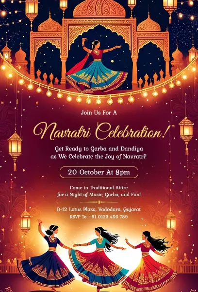 Vibrant Garba Night Festive Navaratri Celebration Invitation Template