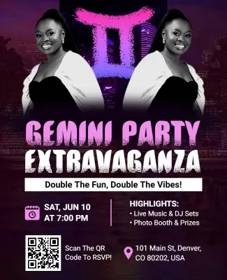 Vibrant Gemini Themed Party Celebration Flyer Template