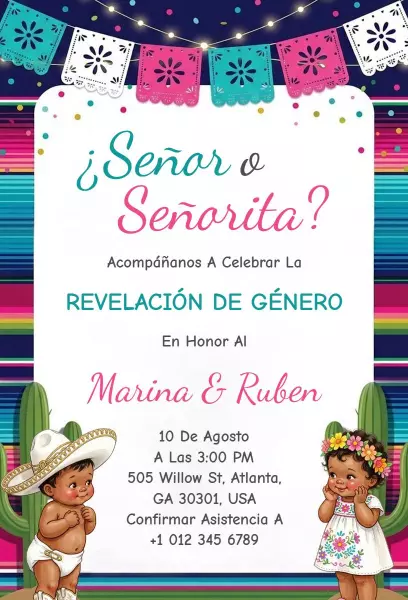 Vibrant Gender Reveal Fiesta Celebration Invitation Template