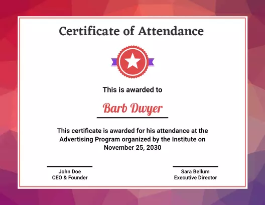 Vibrant Geometric Colorful Attendance Program Certificate Template