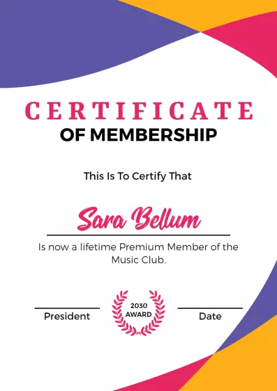 Vibrant Geometric Music Club Membership Certificate Template