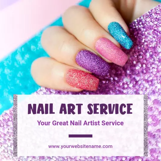Vibrant Glittery Nail Art Service Promotion Ad Template