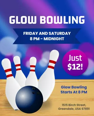 Vibrant Glow Bowling Night Event Poster Template