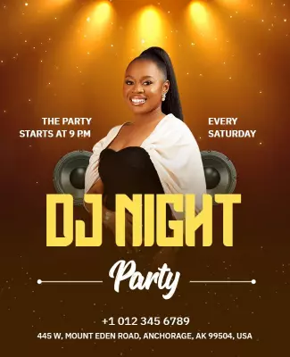 Vibrant Gold DJ Night Party Celebration Poster Template