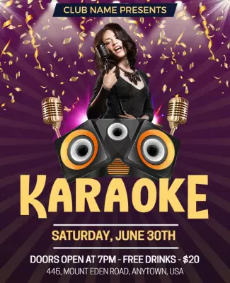 Vibrant Gold Karaoke Night Celebration Party Poster Template