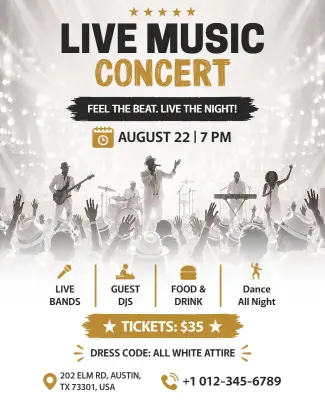 Vibrant Gold Live Music Night Concert Flyer Template