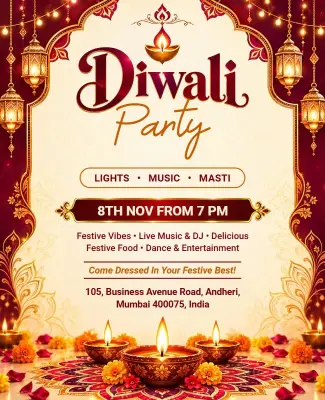 Vibrant Golden Diwali Festival Celebration Party Flyer Template