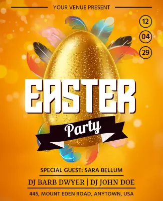 Vibrant Golden Easter Celebration Party Poster Template