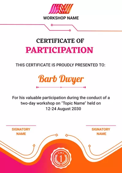 Vibrant Gradient Workshop Participation Certificate Template