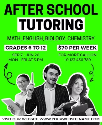 Vibrant Green After School Tutoring Program Poster Template