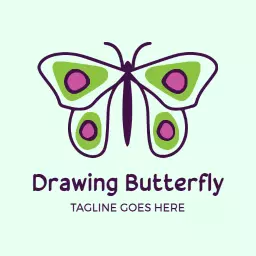 Vibrant Green and Purple Butterfly Drawing Logo Template