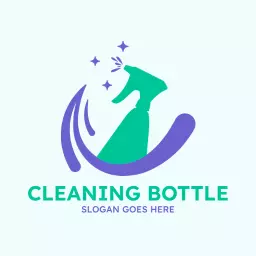 Vibrant Green and Purple Cleaning Bottle with Sparkles Logo Template