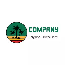 Vibrant Green and Yellow Palm Trees Representing Reggae Logo Template