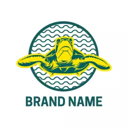 Vibrant Green and Yellow Turtle Swimming in Ocean Logo Template