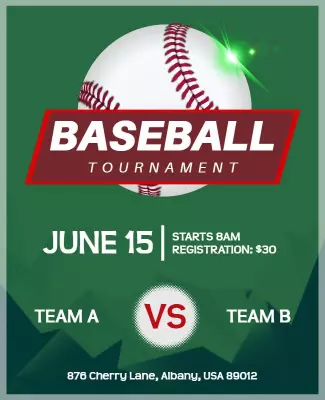 Vibrant Green Baseball Tournament Event Poster Template