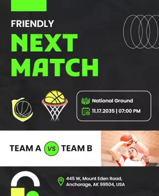 Vibrant Green Basketball Match Announcement Poster Template