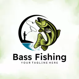 Vibrant Green Bass Fishing Design with Fisherman Icon Logo Template
