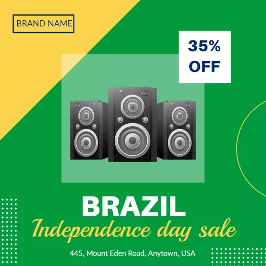 Vibrant Green Brazil Independence Day Sale with Speakers Ad Template