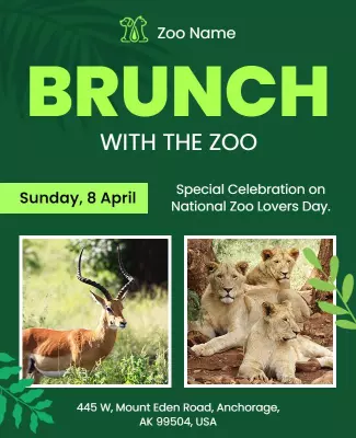 Vibrant Green Brunch Celebration at the Zoo Poster Template