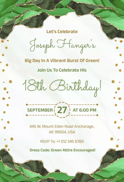 Vibrant Green Burst 18th Birthday Celebration Invitation Template