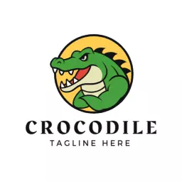 Vibrant Green Cartoon Crocodile Character Logo Template