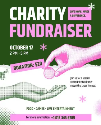 Vibrant Green Charity Fundraiser Community Support Flyer Template