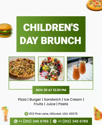Vibrant Green Children's Day Brunch Food Celebration Poster Template