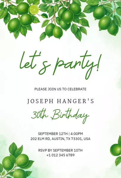 Vibrant Green Citrus 30th Birthday Celebration Invitation Template