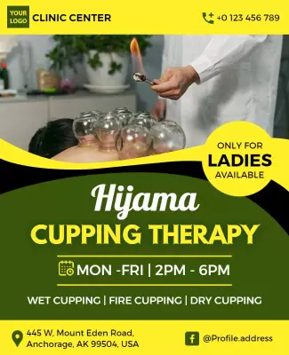Vibrant Green Cupping Therapy for Ladies Poster Template