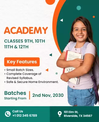Vibrant Green Education Academy Enrollment Poster Template