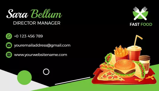 Vibrant Green Fast Food Restaurant Manager Business Card Template