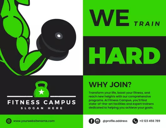Vibrant Green Fitness Campus Gym Membership Benefits Brochure Template