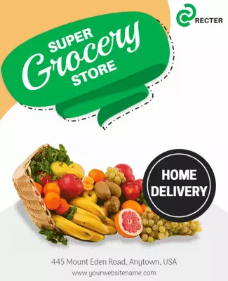 Vibrant Green Fresh Grocery Store Delivery Poster Template