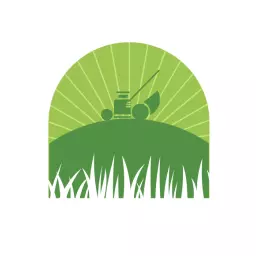 Vibrant Green Grass with Lawn Mower Under Sun Logo Template